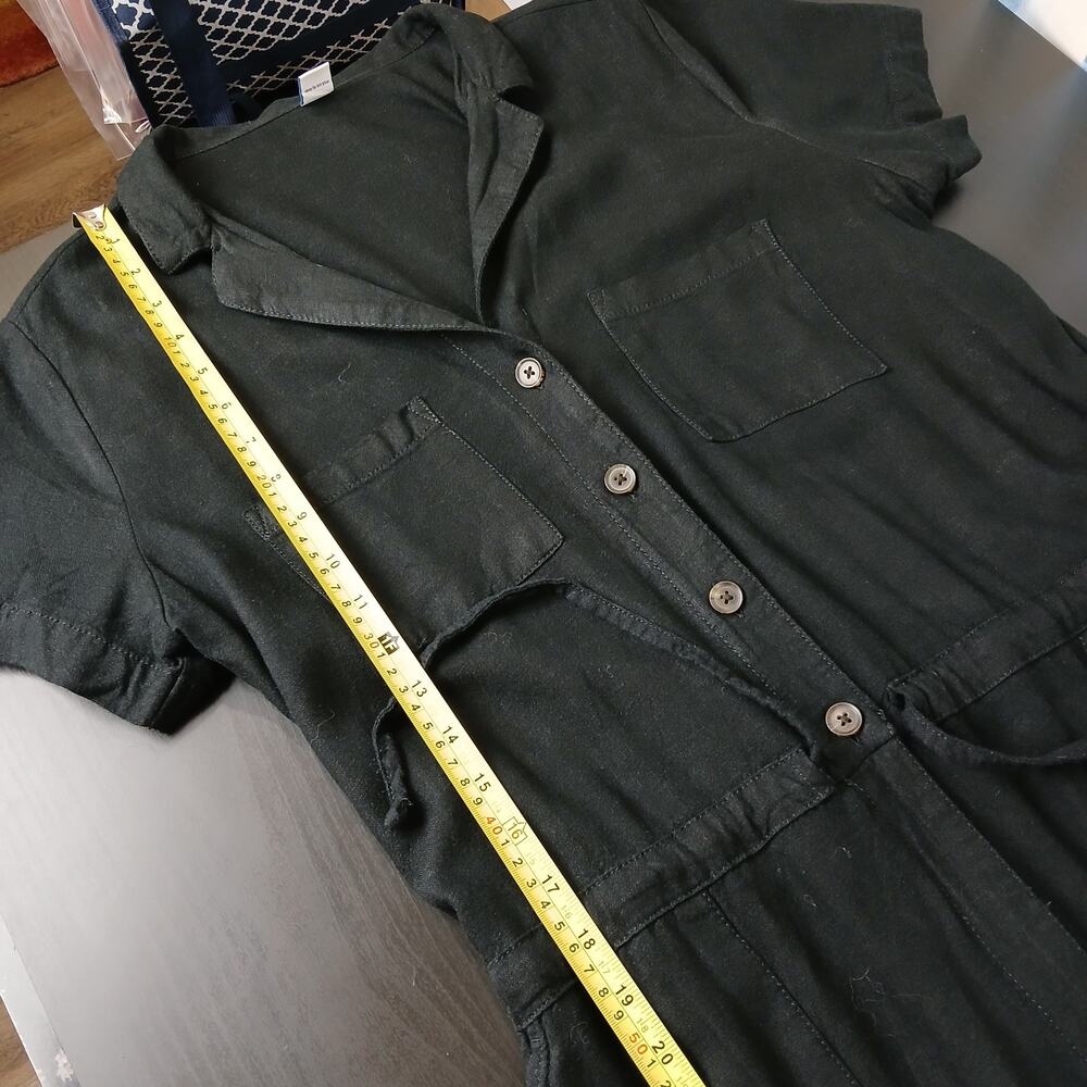 Old Navy Waist Defined Utility Jumpsuit L Tall black linen-blend pockets SSlv - Picture 14 of 16